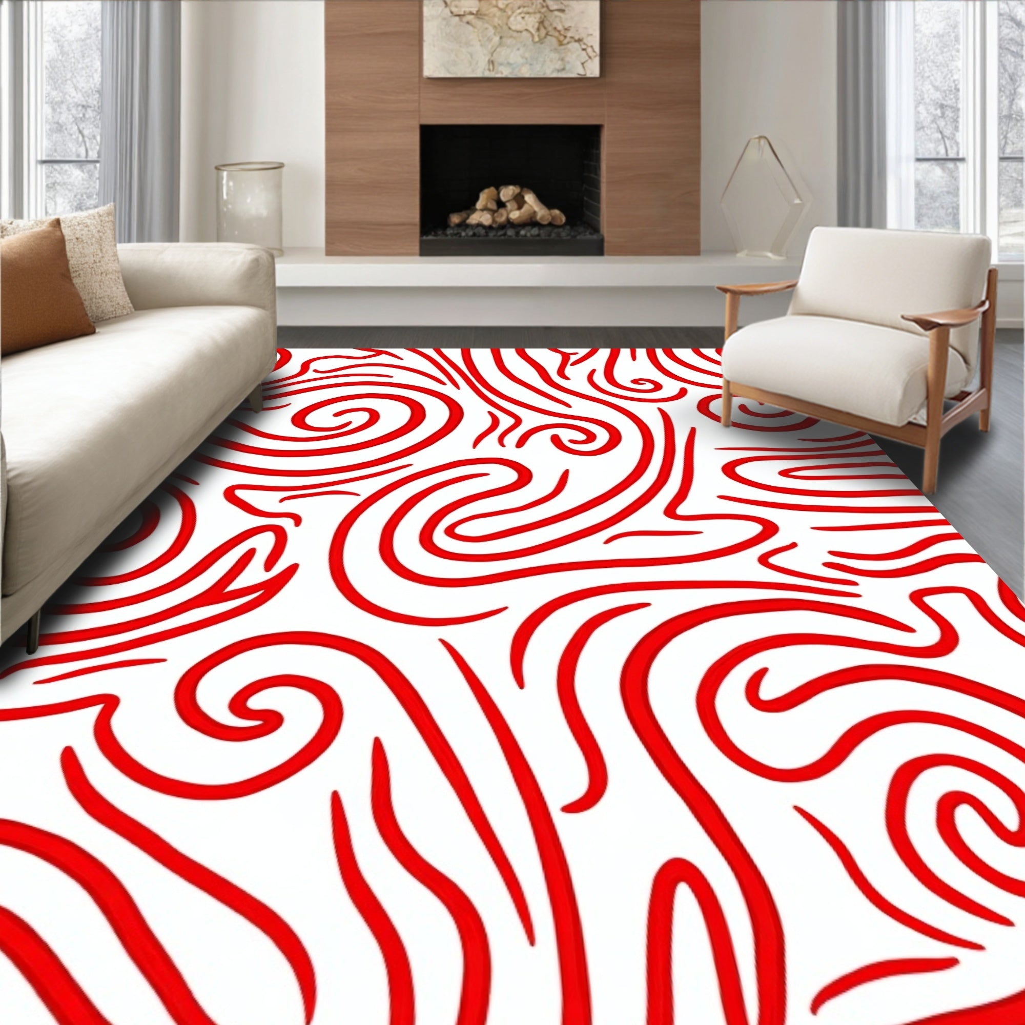 Bold Red Swirl Pattern Rug
