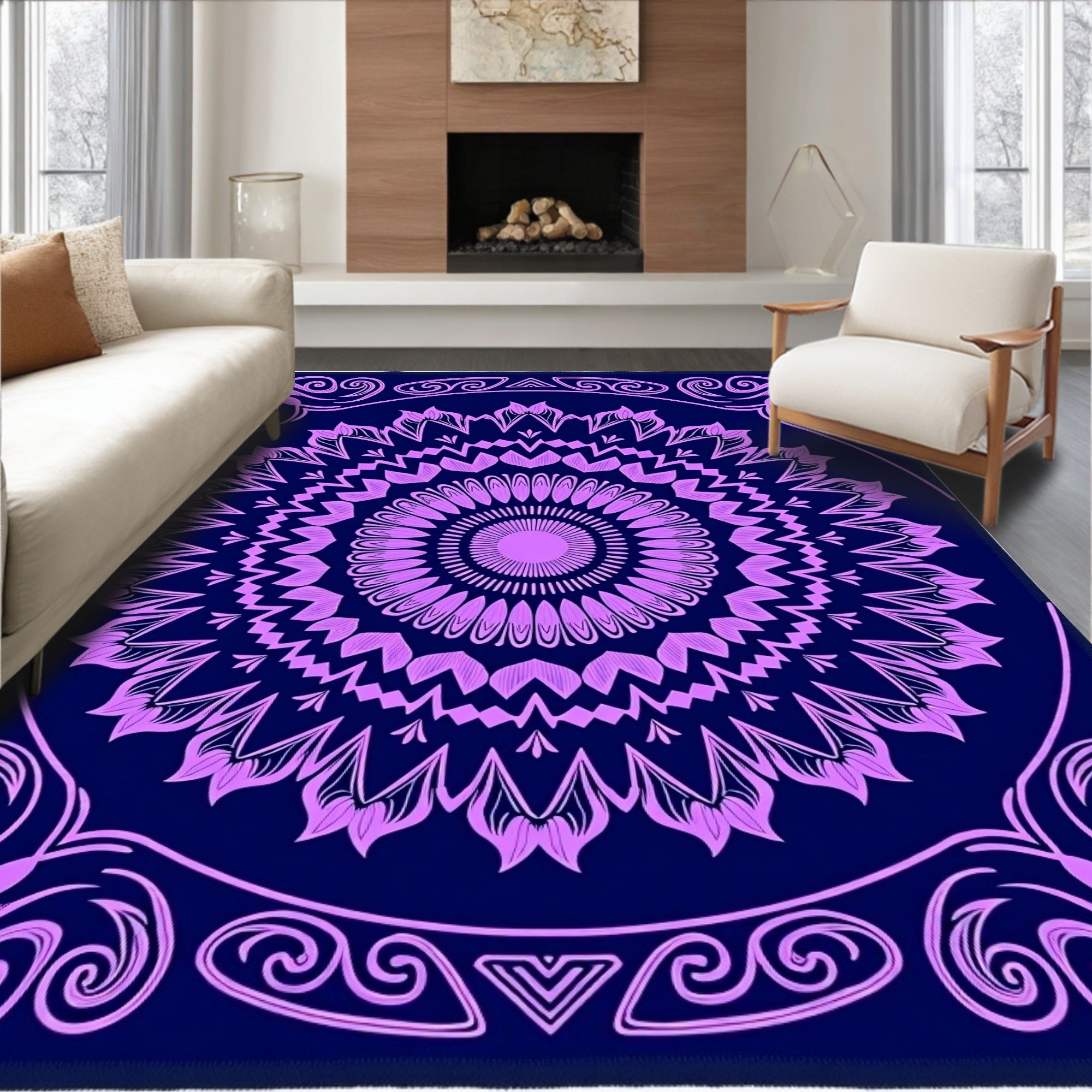 Elegant Purple Mandala Floral Design Rug