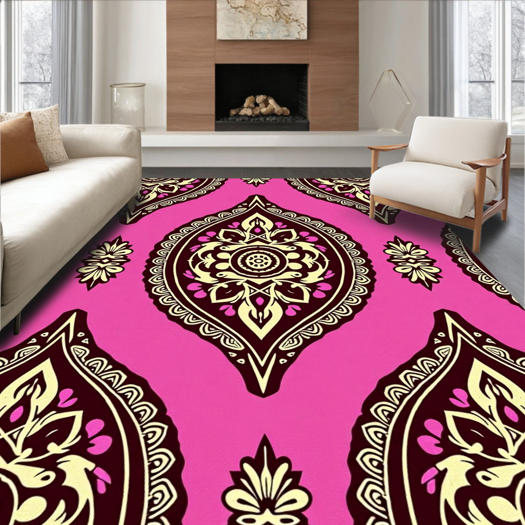 Vibrant Pink Paisley Floral Pattern Rug