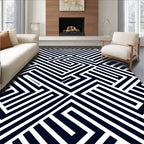 Bold Blue White Geometric Maze Rug