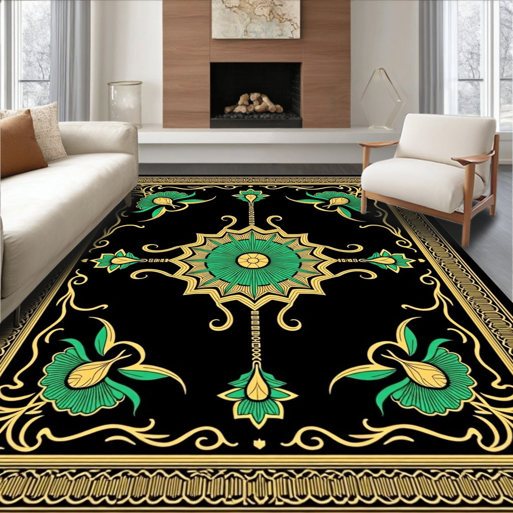 Art Nouveau Green Gold Floral Rug