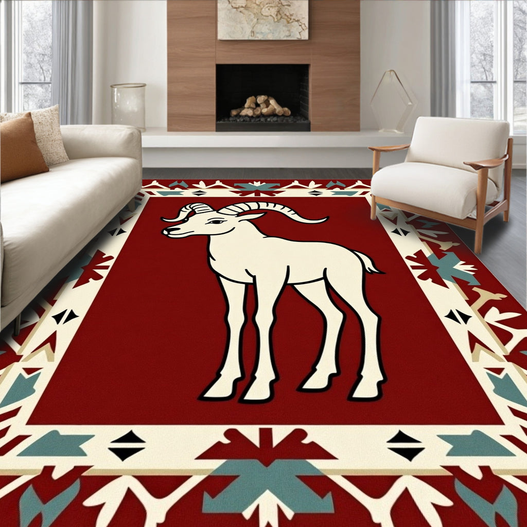 Crimson Ram Tribal Geometric Rug