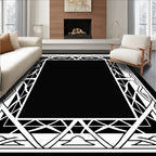 Art Deco Geometric Patterned Black White Rug