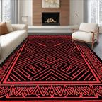 Bold Red Geometric Tribal Design Rug