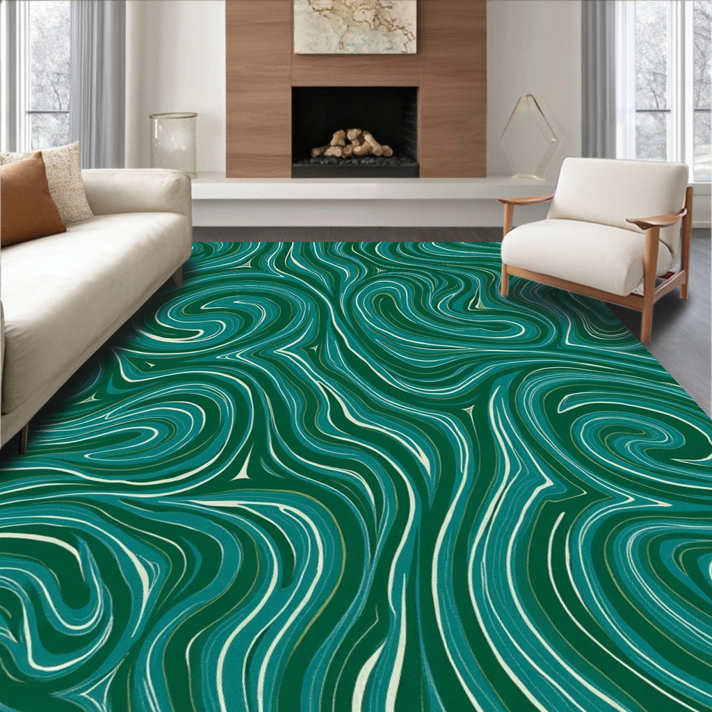 Emerald Green Swirl Art Pattern Rug