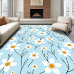 Delicate White Yellow Floral Pattern Rug