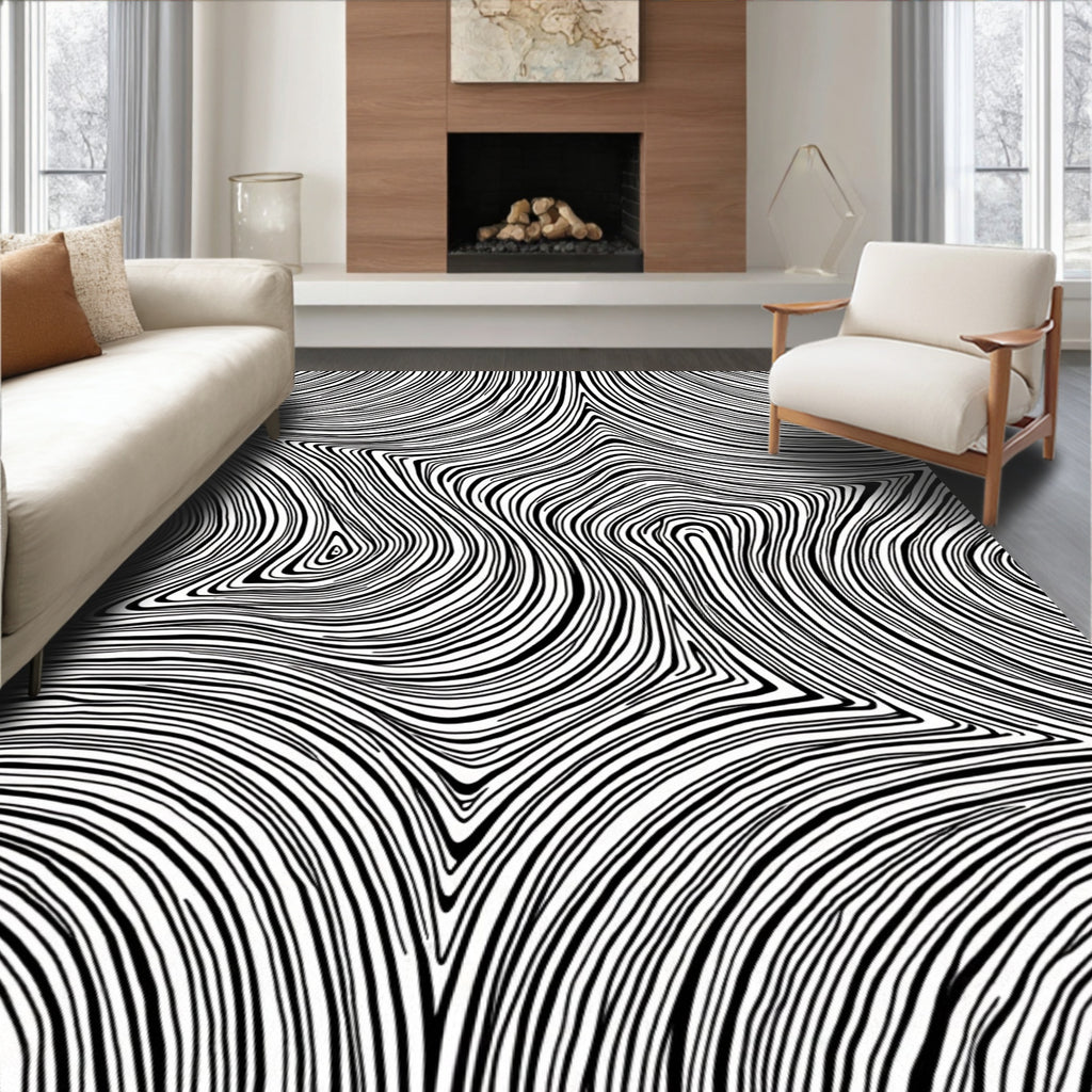 Black White Abstract Flow Design Rug