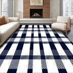 Classic Navy White Gingham Plaid Design Rug