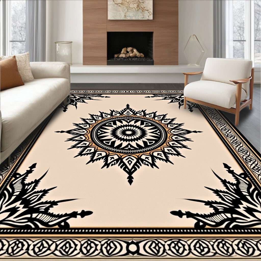 Intricate Sunburst Border Pattern Rug