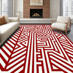 Modern Red Cream Geometric Maze Rug