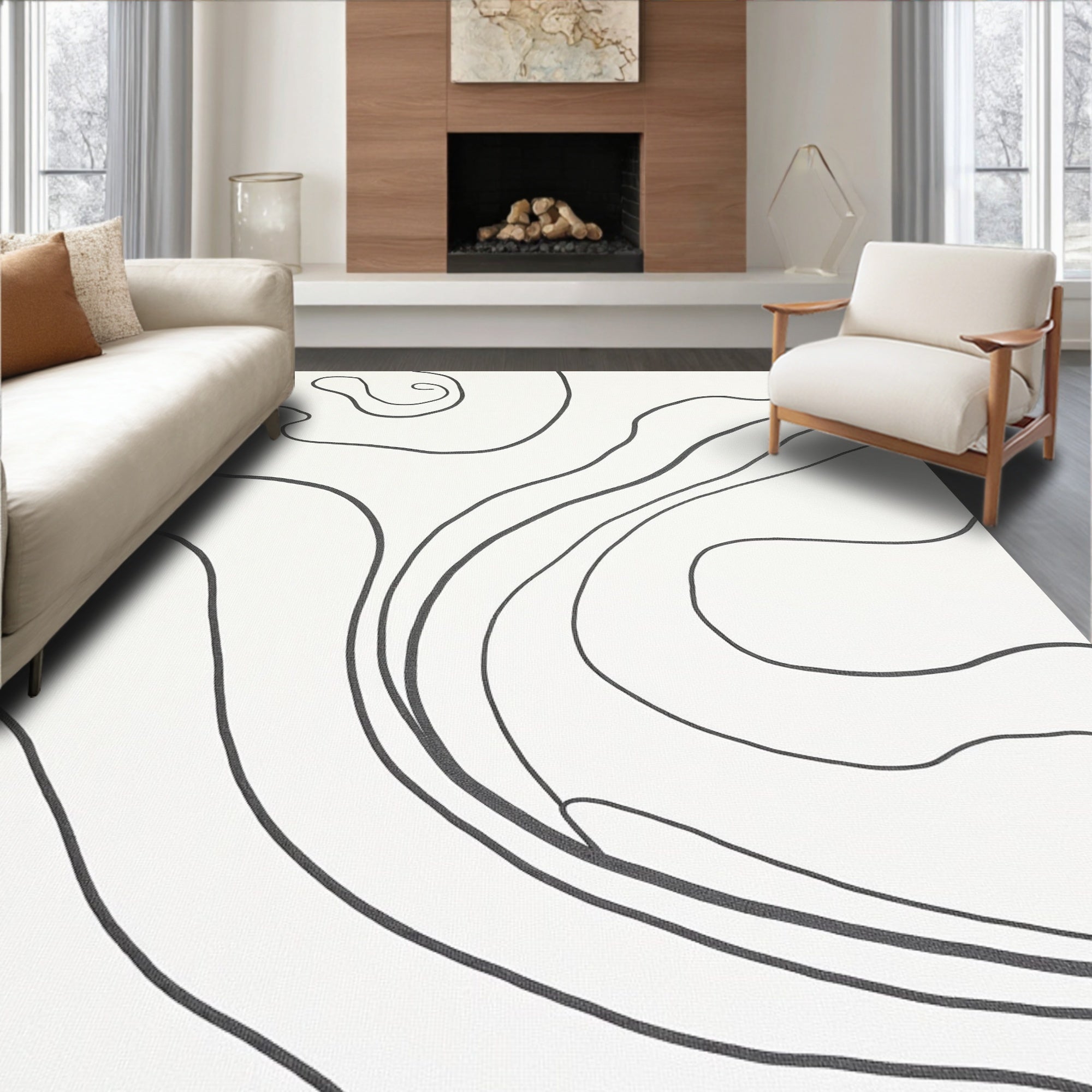 Abstract Flowing Lines Monochromatic Design Rug