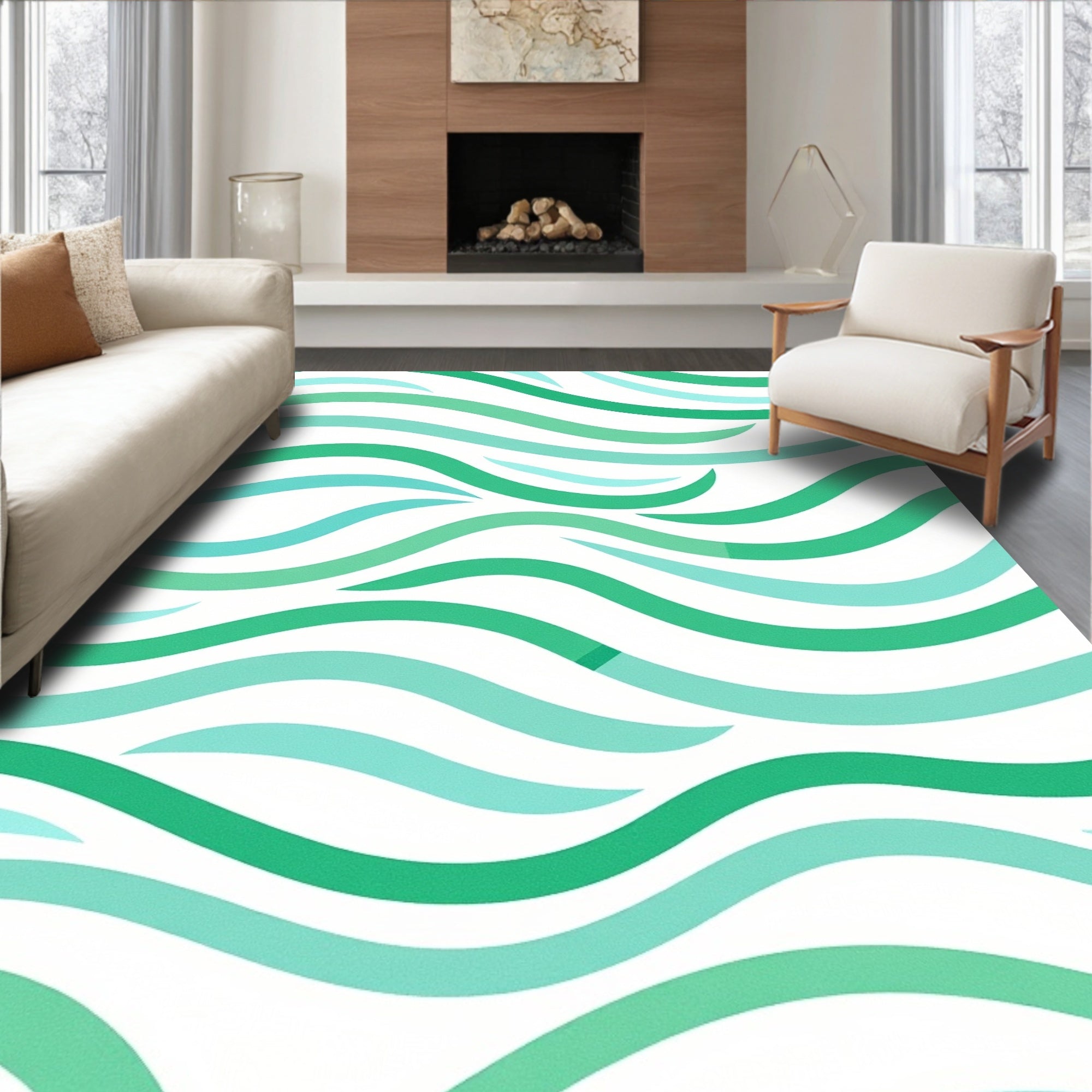 Cool Mint Green Wave Pattern Rug