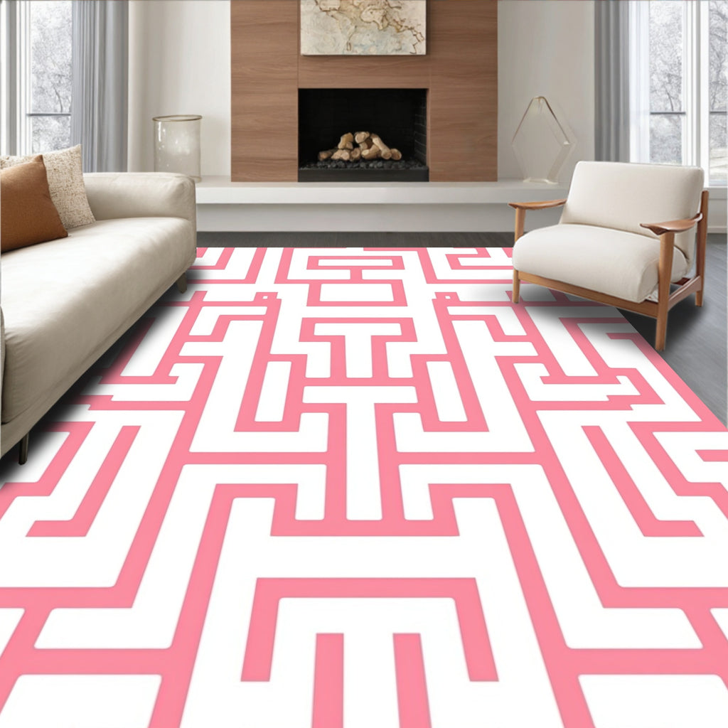 Pink Maze Geometric Pattern Rug
