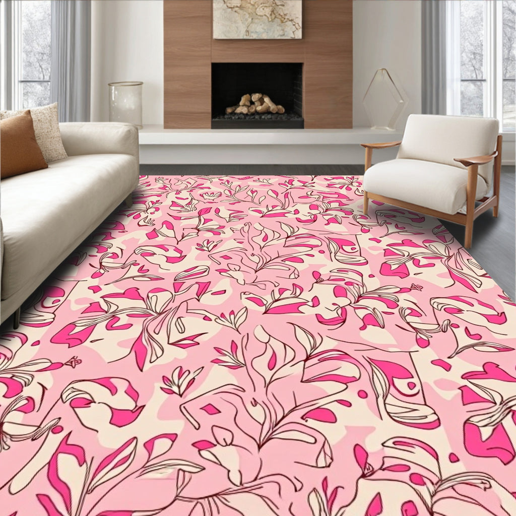 Abstract Floral Line Art Pattern Rug