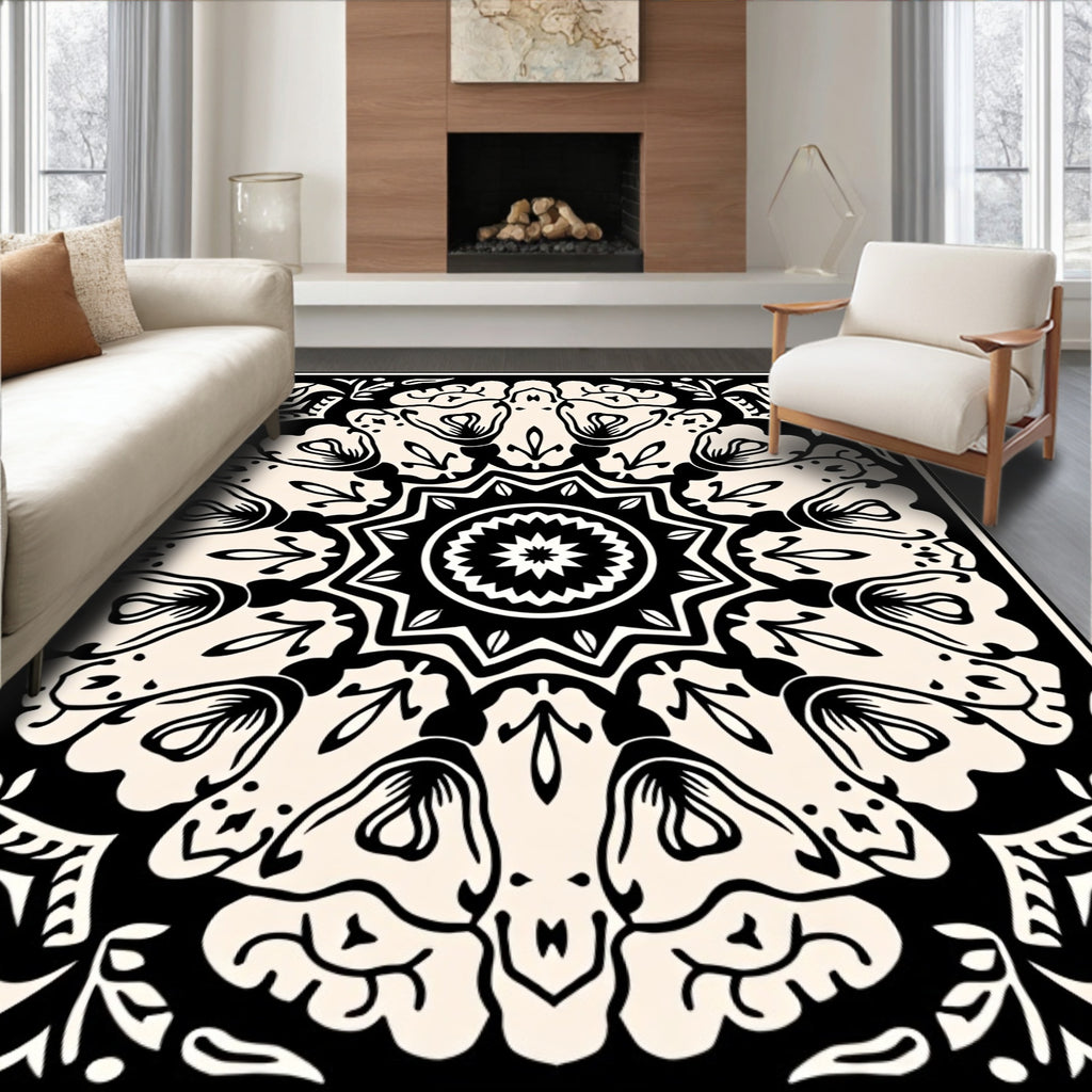 Mono Floral Mandala Pattern Rug