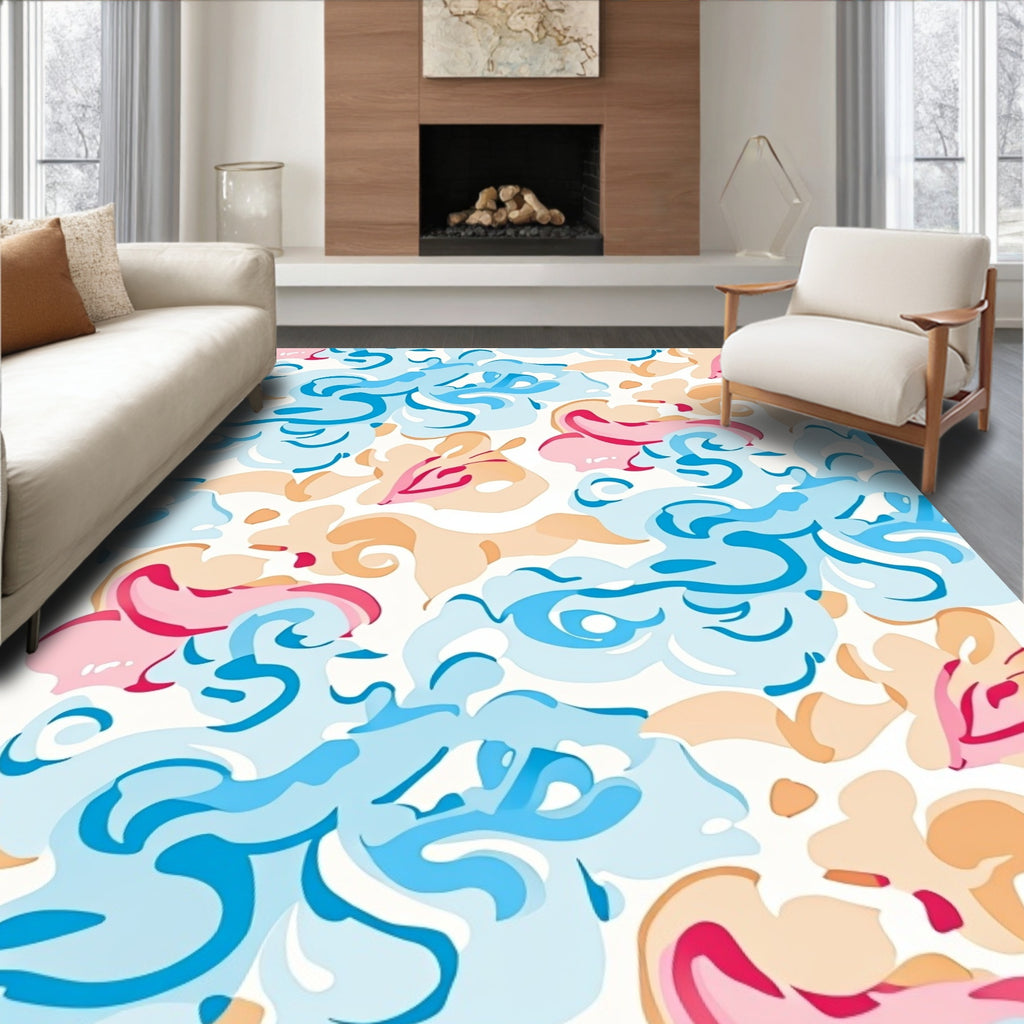 Abstract Swirls In Cool Ocean Hues Rug