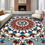 Bold Red Blue Floral Mandala Design Rug