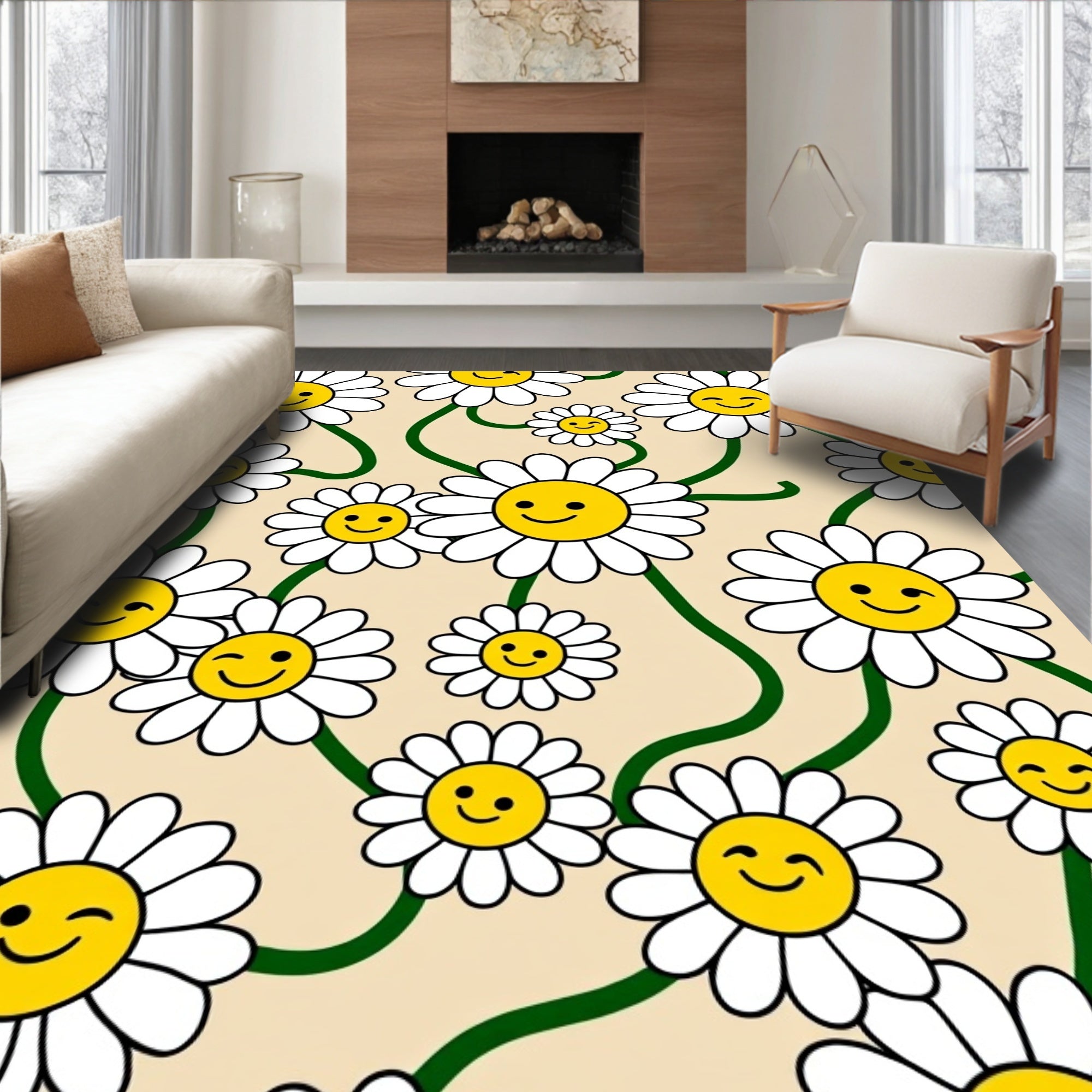 Daisy Smiley Faces Retro Design Rug