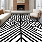 Bold Black White Geometric Lines Rug