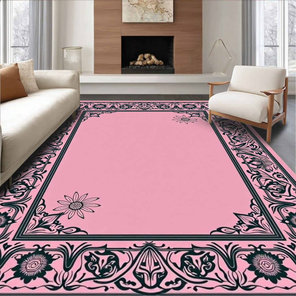 Ornate Floral Scrollwork Decorative Frame Rug