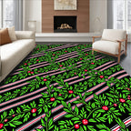 Green Berry Vine Red Stripe Rug
