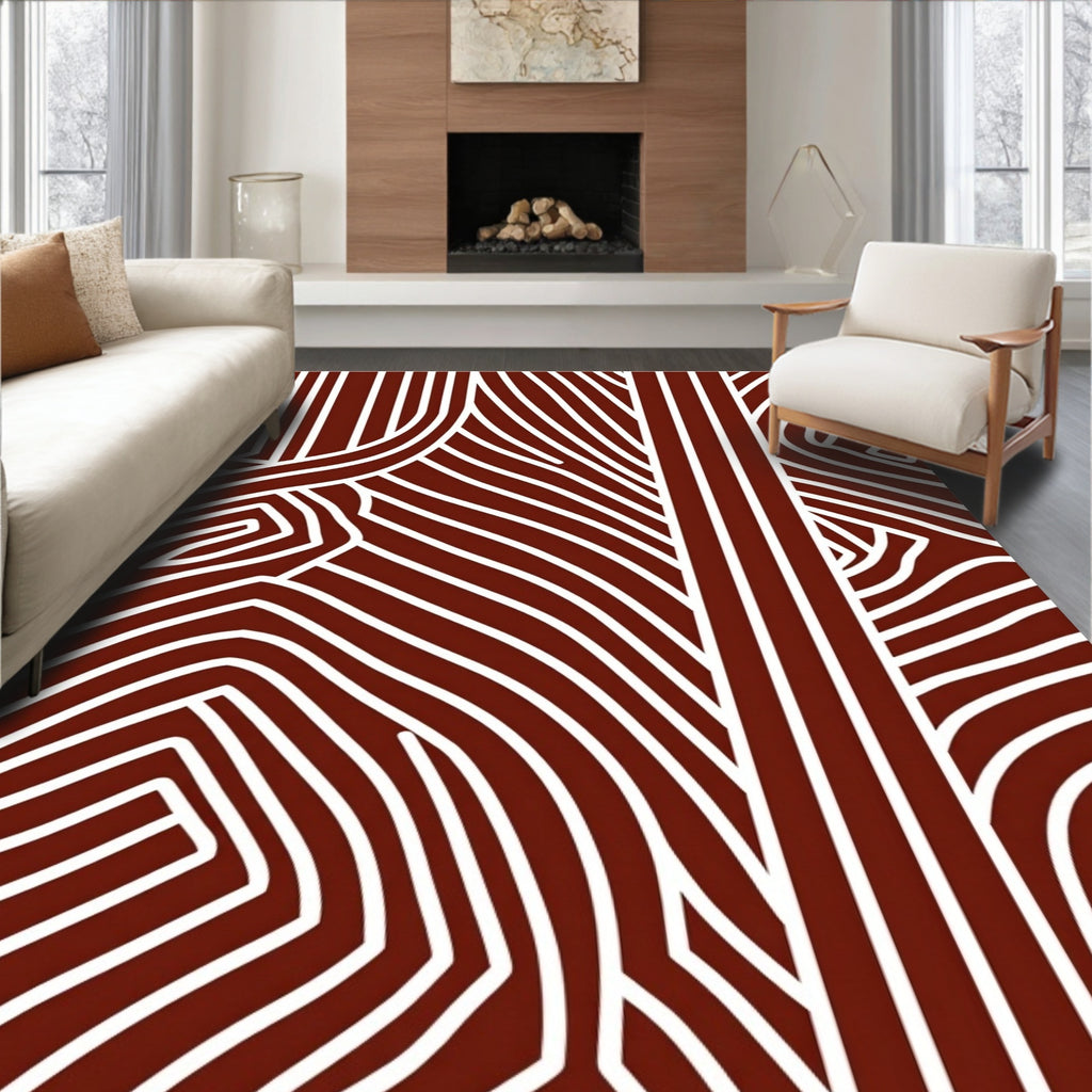 Abstract Curved Labyrinth Design Rug