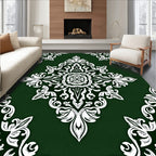 Intricate White Floral Emerald Pattern Rug