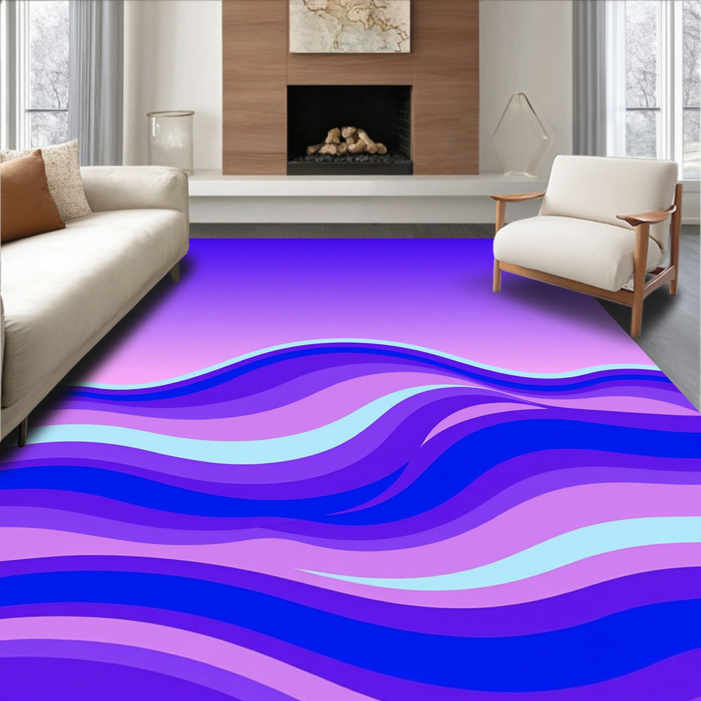 Abstract Wavy Blue Purple Design Rug