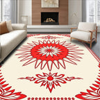 Red Floral Sunburst Border Pattern Rug