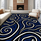 Dark Blue Swirls Abstract Pattern Rug
