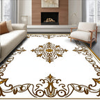 Elegant Gold Brown Scroll Medallion Rug