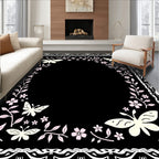 Cream Butterfly Floral Lace Design Rug
