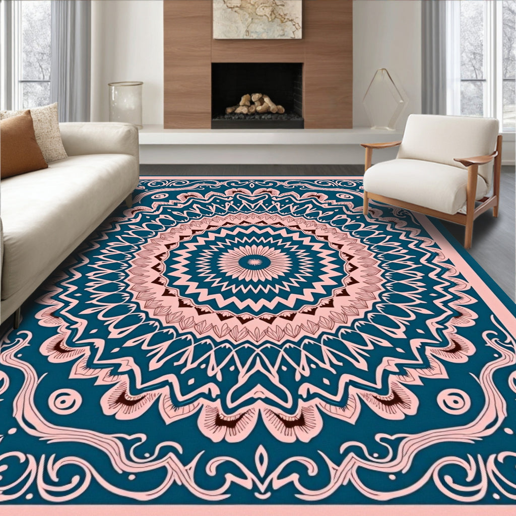 Mandala Inspired Teal And Pink Rug