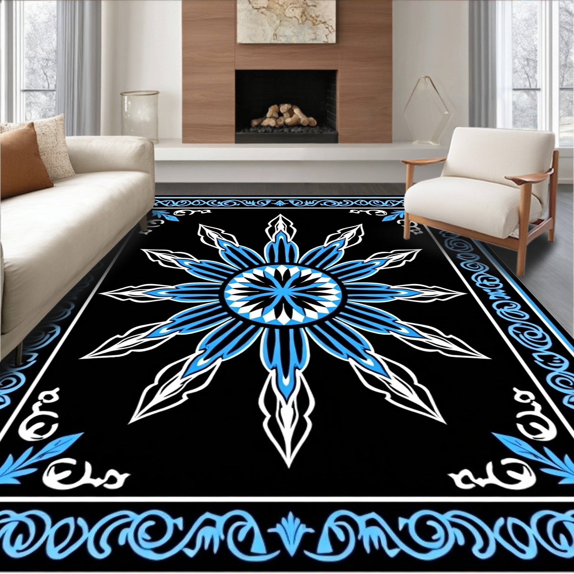 Central Sun Floral Medallion Pattern Rug