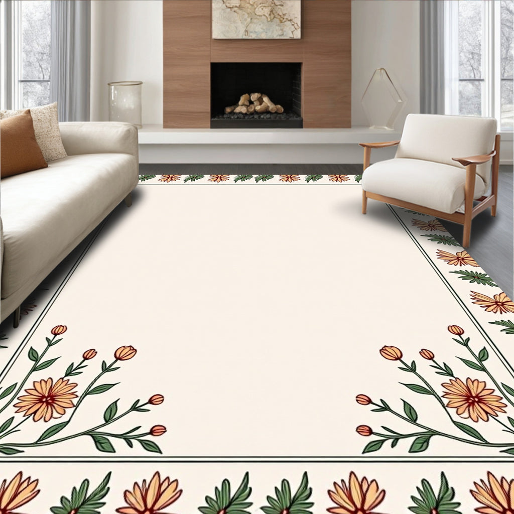Floral Border Botanical Nature Print Rug