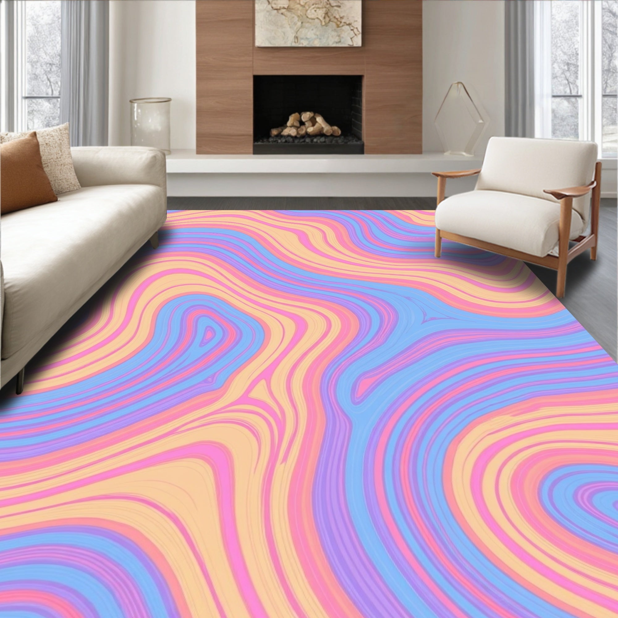 Vivid Pastel Swirl Marble Pattern Rug