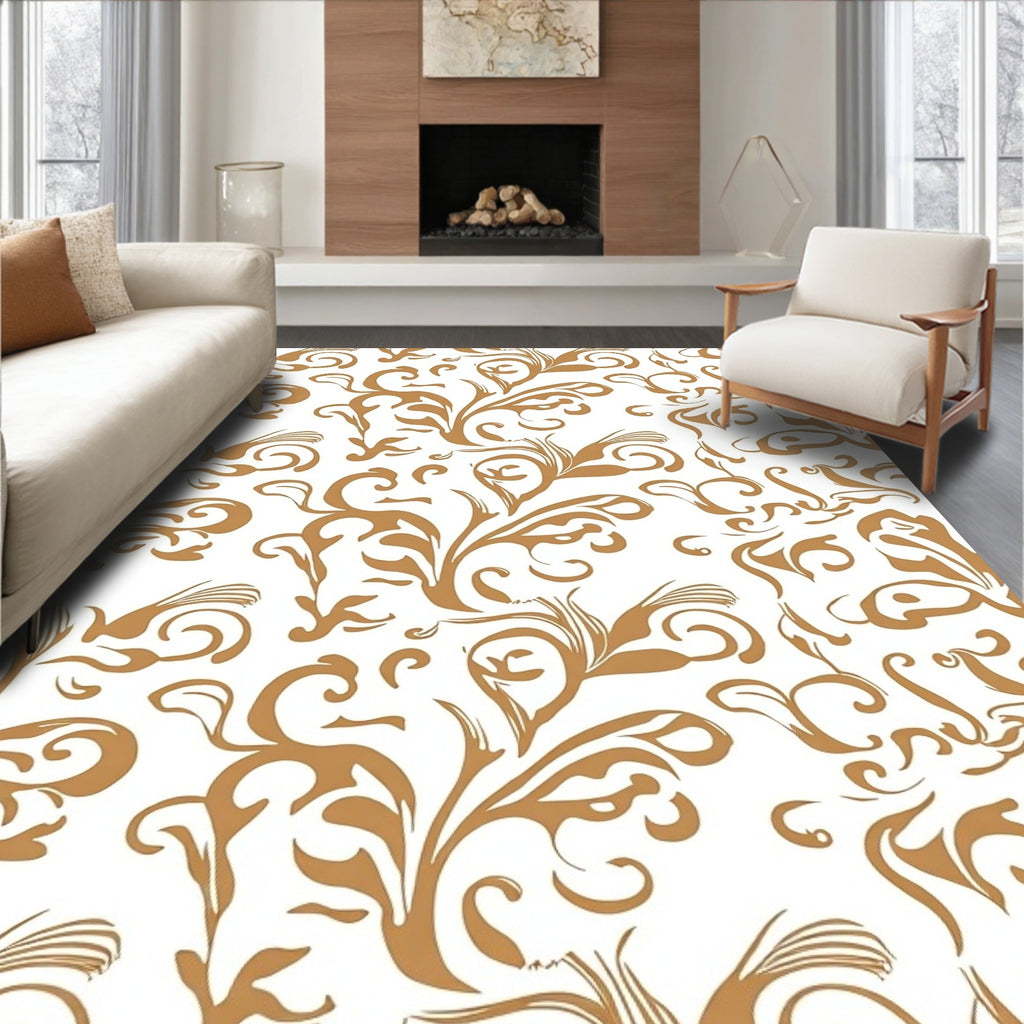 Golden Swirls Floral Vine Pattern Rug