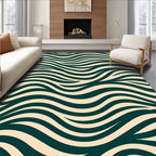 Cream And Teal Wavy Pattern Rug