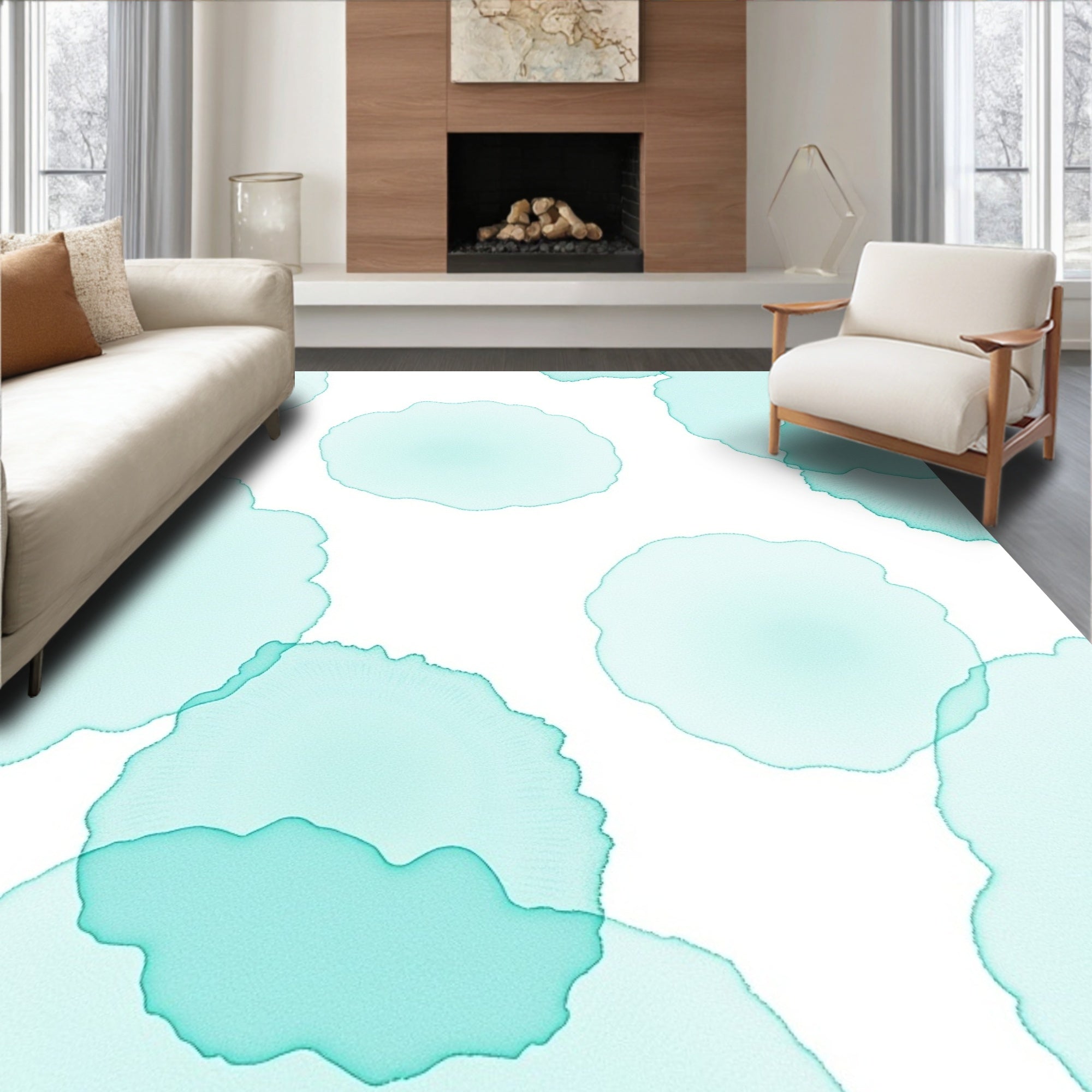 Abstract Aqua Ink Blob Pattern Rug