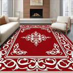 Classic Red White Scrollwork Design Rug