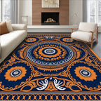 Ornate Orange Navy Mandala Design Rug