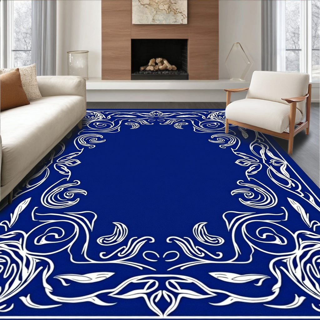 Elegant White Floral Border Rug