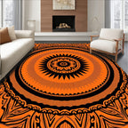 Vibrant Orange Black Mandala Pattern Rug