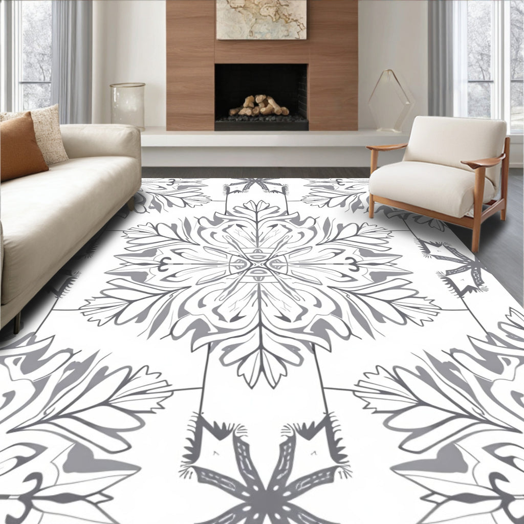 Ornate Gray Floral Medallion Square Rug