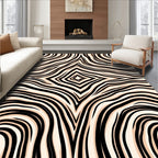 Black and Cream Abstract Wavy Rug