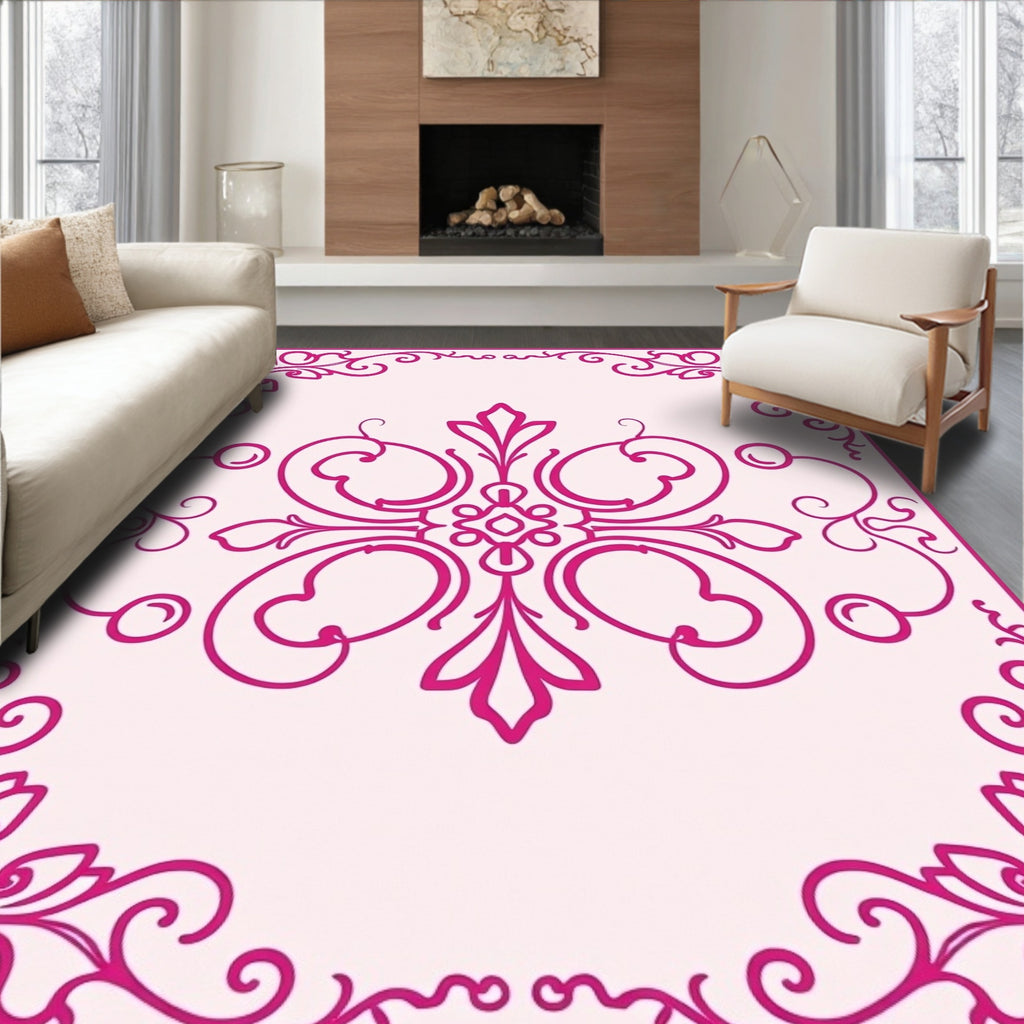 Pink Victorian Swirl Filigree Design Rug