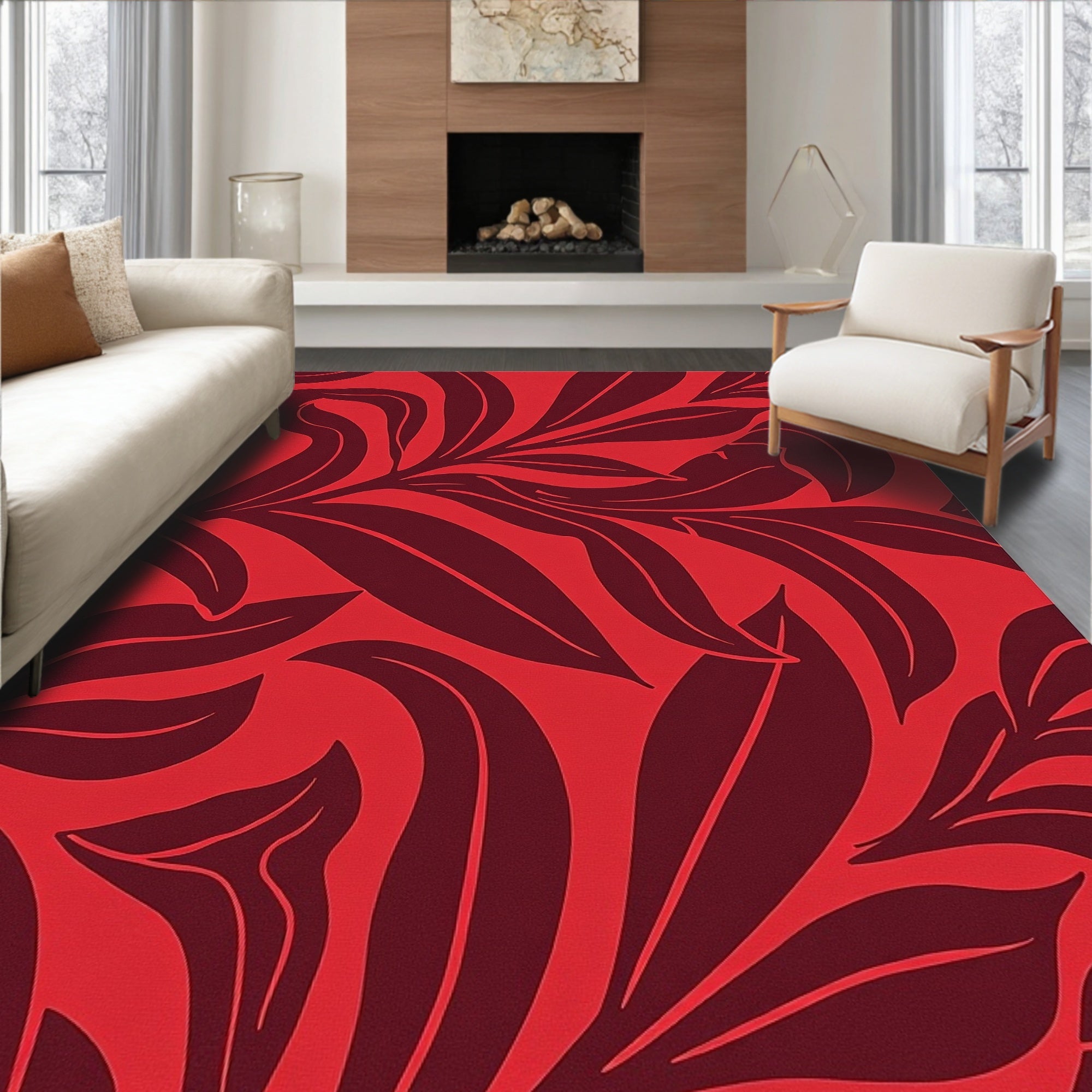 Bold Tropical Leaf Pattern Rug