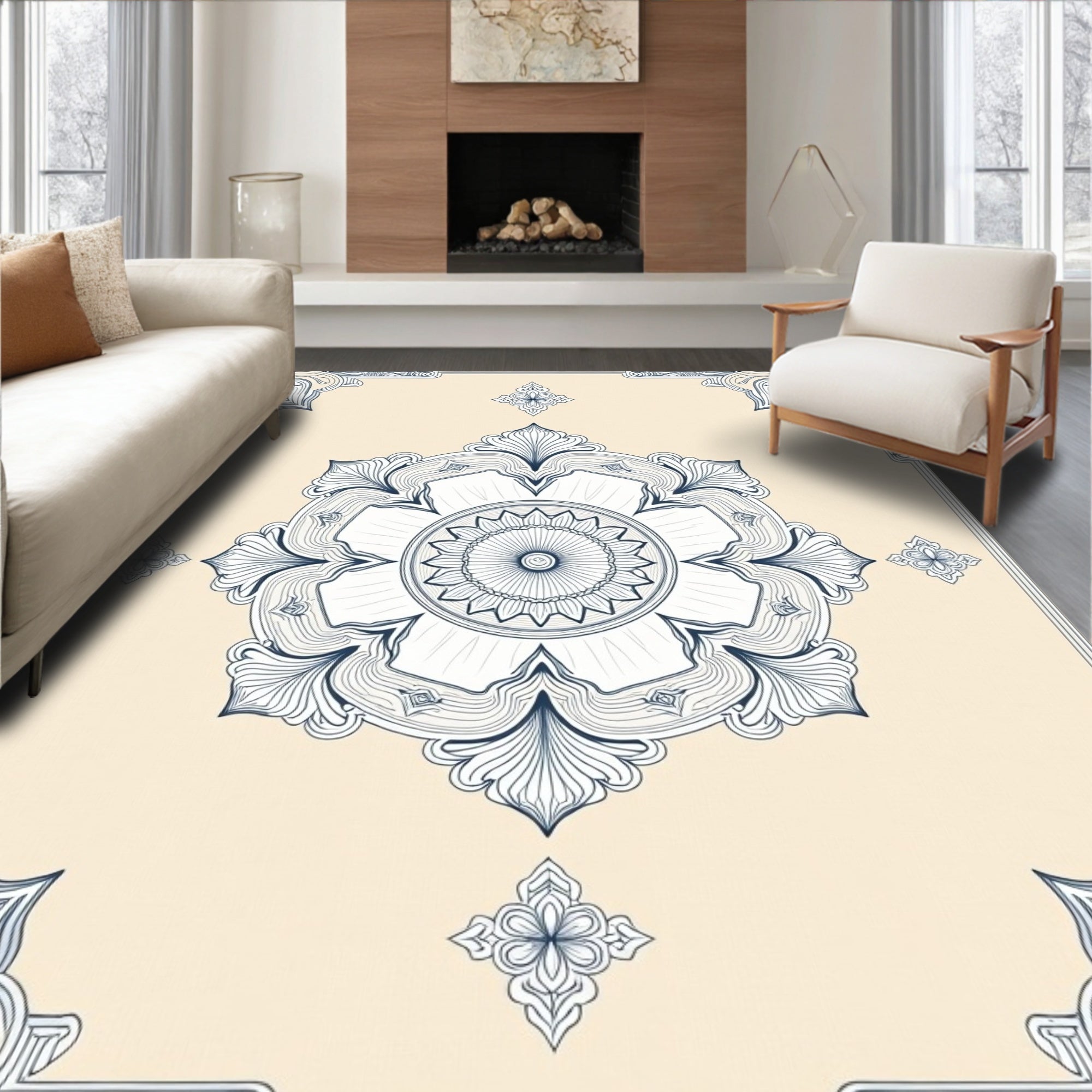 Ornate Floral Mandala Patterned Rug