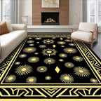 Radiant Golden Sunburst Diamond Border Rug