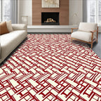 Red Cream Geometric Interlocking Pattern Rug